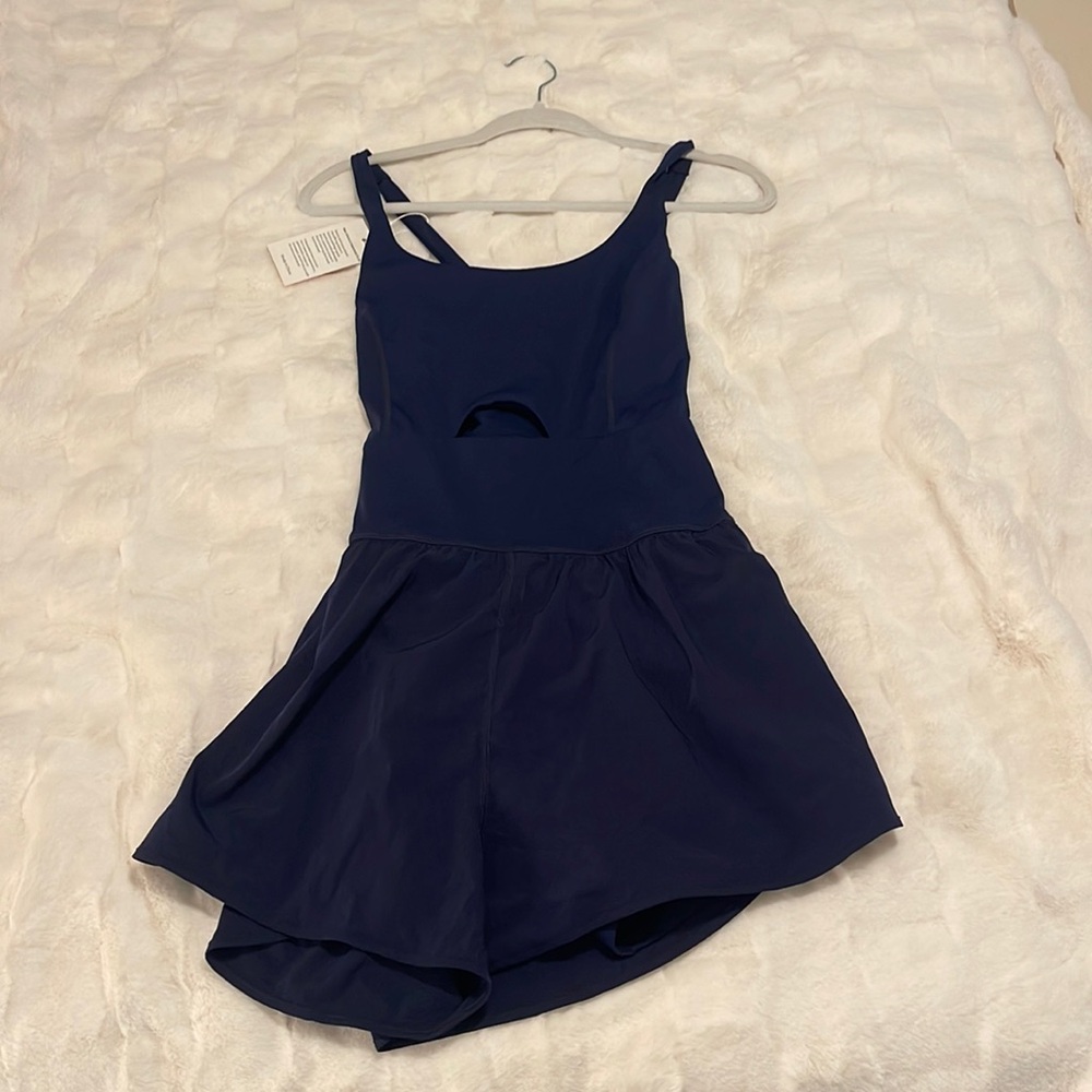New navy blue athletic romper, size L